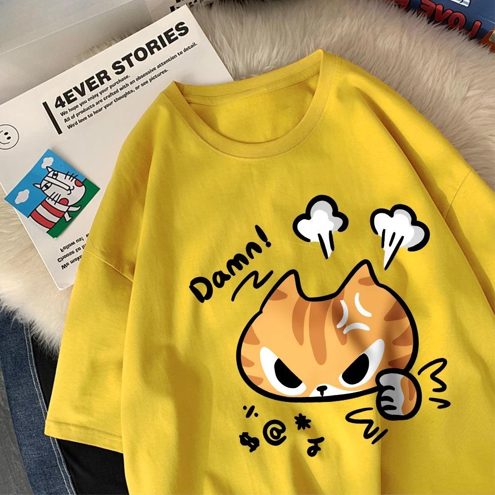 The Angry Cat Printed Round-neck and Womens Top Clothing New Fashion Summer Woman Clothing Cartoon Ladies Graphic T-Shirt