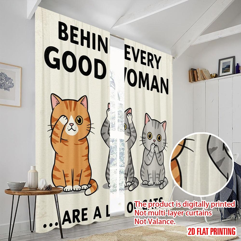 2pcs 2D flat printing Window Curtains Behind Every Good Woman Cats 100% Polyester Fabric Without Electricity Party Decorations