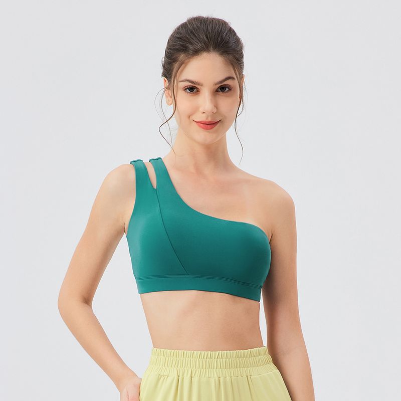 Export One Shoulder Vest Yoga Bra Quick-Drying Shockproof Running Fitness Bra Nude Feel Elastic Sports Underwear Top Women