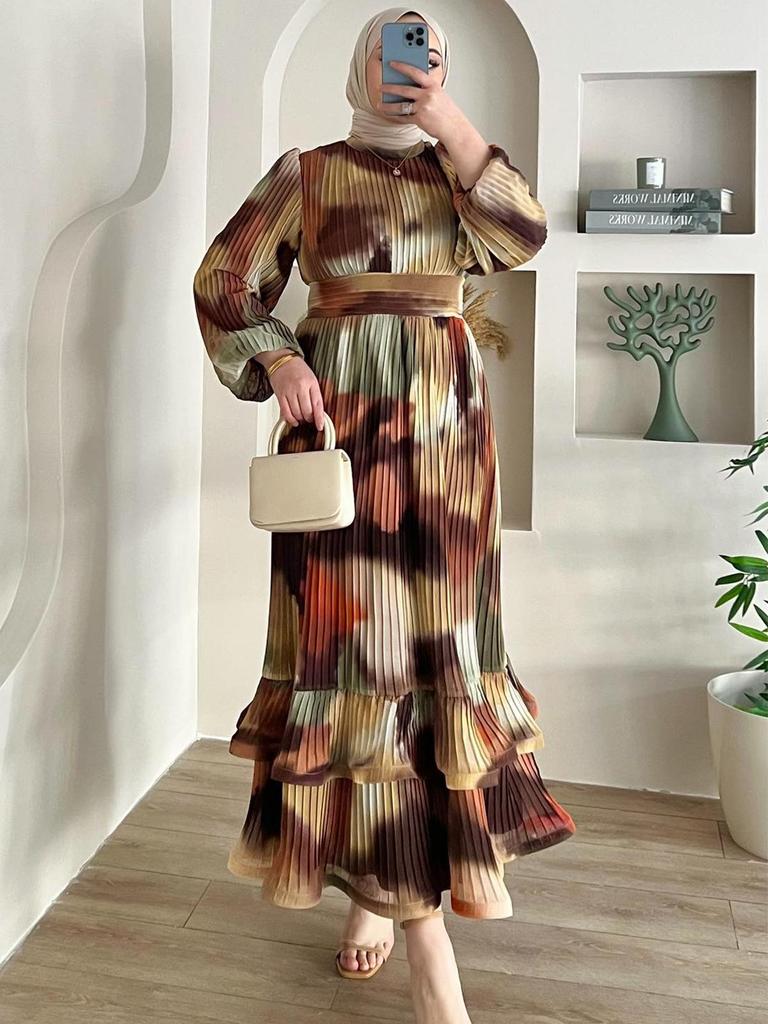 Elegant Spring 2025 Long Sleeve Dress - Women's European & American Style, Round Neck, Loose Fit