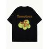 Oversized T Shirt Black Tomatoes Green Vegetables Print Casual Summer Wear