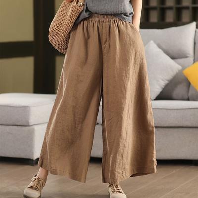 Women's Summer Literary RetroWide Leg Trousers Loose Leisure Straight Nine-minute Trousers