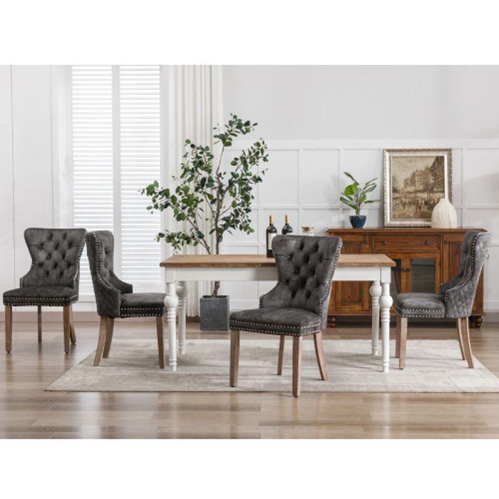 Chaises de salle à manger - MUVOE - Lot de 4 - Velours gris - Pieds en bois massif - Réglables en hauteur