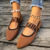 Women Vintage Plus Size 43 Flat Heel Solid Color Flying Woven Casual Pointed Shallow Mouth Single Shoes Comfort