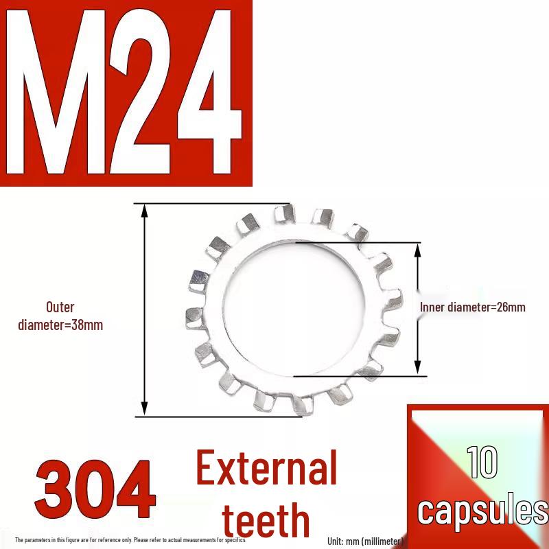 304 Stainless Steel External & Internal Tooth Lock Washer, Anti-Slip, Anti-Loosening, Size M6-M30