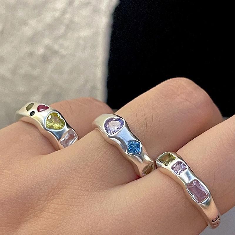 Adjustable Colorful Open Ring Women Vintage Zirconia Stones Finger Rings Gift