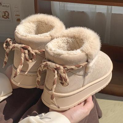 Thick-soled Heightening Snow Cotton Shoes Velvet Warm In Autumn and Winter Soft-soled Non-slip Home Cotton Shoes Shoes Can Be Worn Outside
