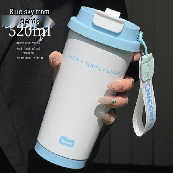 

Luxury Double-Wall Ceramic Insulated Coffee Cup - Portable, Lightweight, Straw Cup for Women 500ml