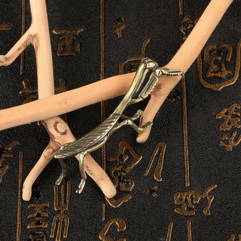 Kobber Mantis Miniatyr Ornament Te Kjæledyr Antik Solid Insekt Figur Skrivebordsdekorasjon Håndverkstilbehør Vintage Blomsterpotte Dekor