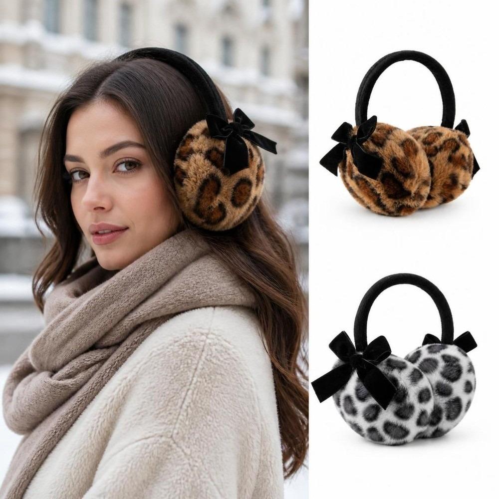 Leopard Plush Ear Warmers Soft Fluffy Windproof Ear Muffs Autumn Winter Outdoor Commuting