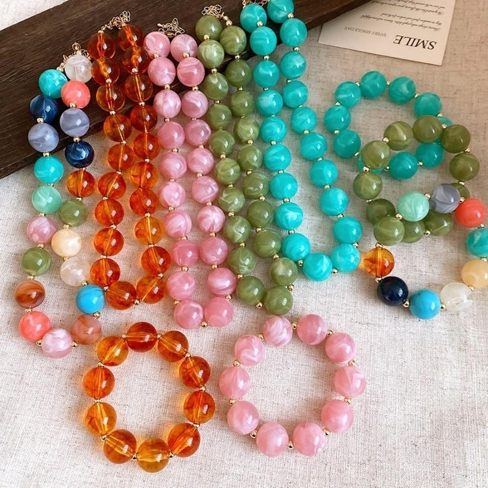 Collier Rond en Acrylique Perlé Style Bohème Chaîne de Cou Élastique pour Femmes