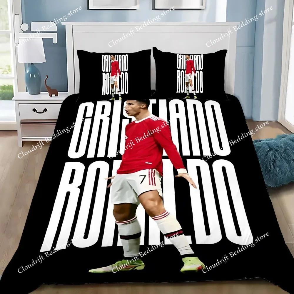 3D NYTT Dynetrekk Putetrekk Sengetøy Sett Fotball CR7 R-Ronaldos Voksen Gutt Jente Soveromsdekorasjon Barn Enkelt Dobbelt Stort