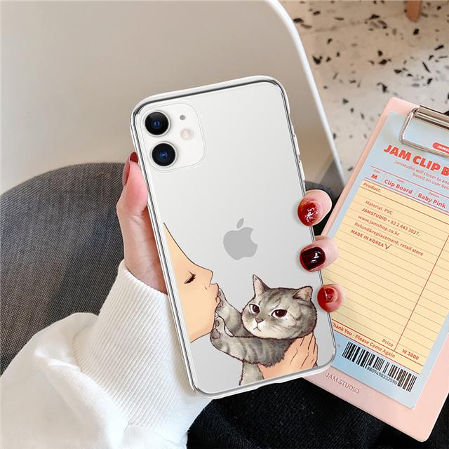 Cute Cat Phone Case For iPhone 13 12 11 Pro Max X XR XS Max 7 8 6 6s Plus 12 13 Mini 5 5S SE2020 Soft TPU Transparent Back Cover