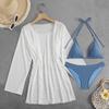 2025 European & American Three-Piece Bikini Set: Solid Color, Sexy Split Swimsuit with Cover-up and Sun Protection.