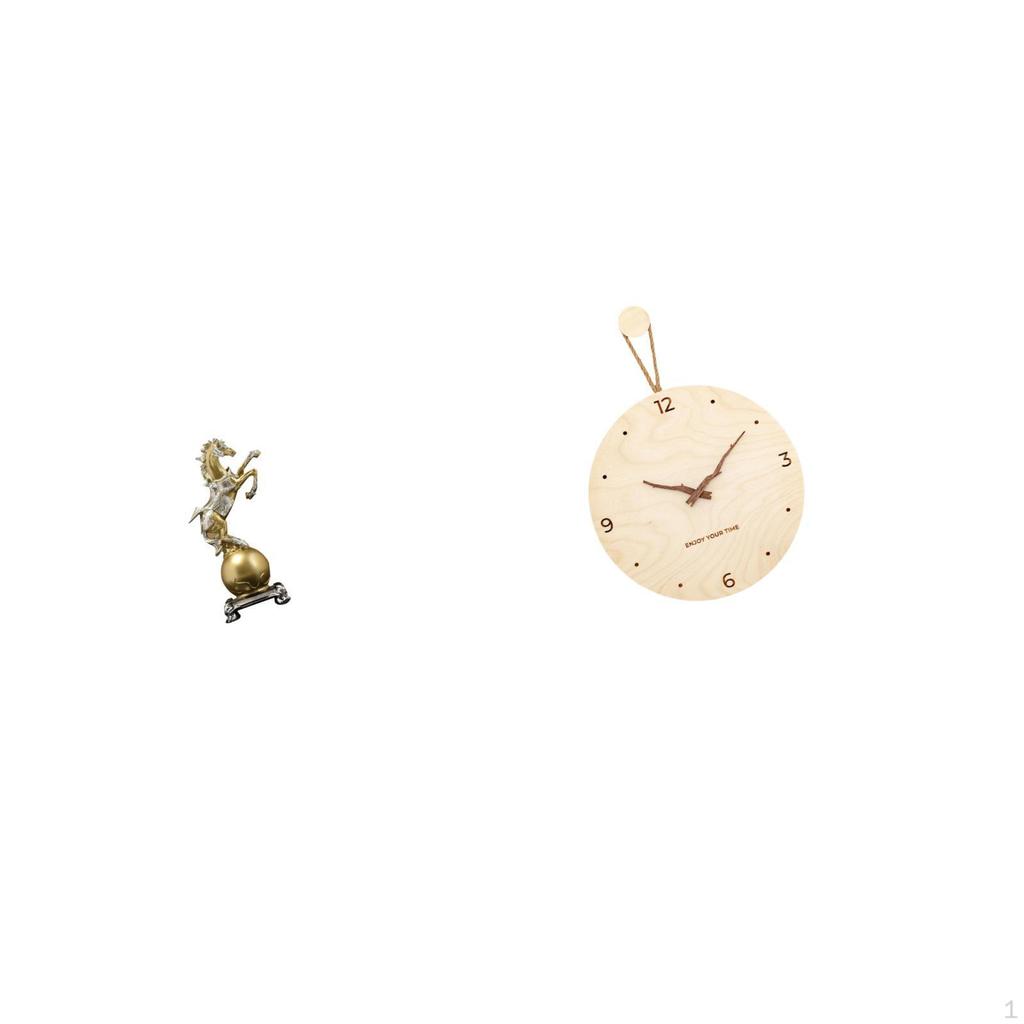 Modern Resin Horse Figurine And Nordic Wood Wall Clock Ornament for Living Room Bedroom Office Shelf