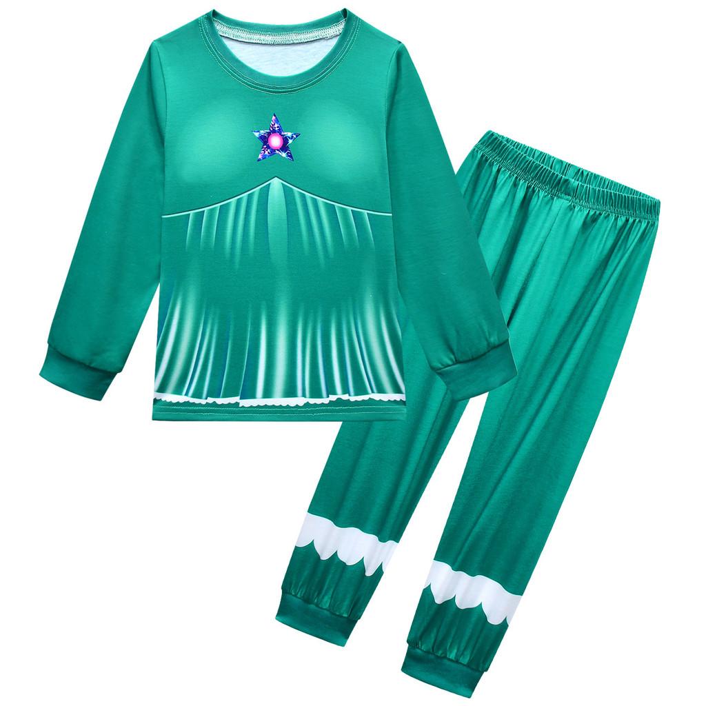 

19781 Kids Girls Princess Rosalina Printed Long Sleeves Round Neck T-shirt Top Trousers Sets 100cm зелёный
