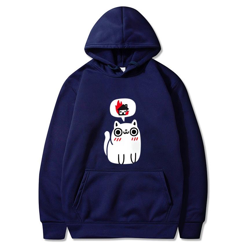 Autumn Winter Solid Color Anime Cat Classic Hoodie Men's Daily Casual Harajuku Hoodie Street Wear Warm Hoodie