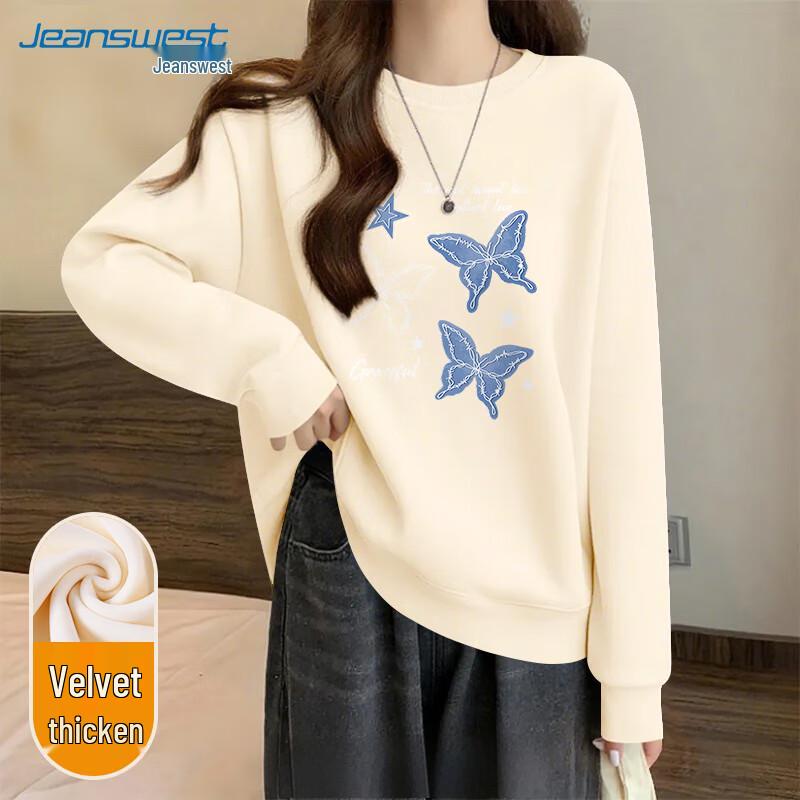 JEANSWEST Damen Fleecegefüttertes Rundhals-Sweatshirt