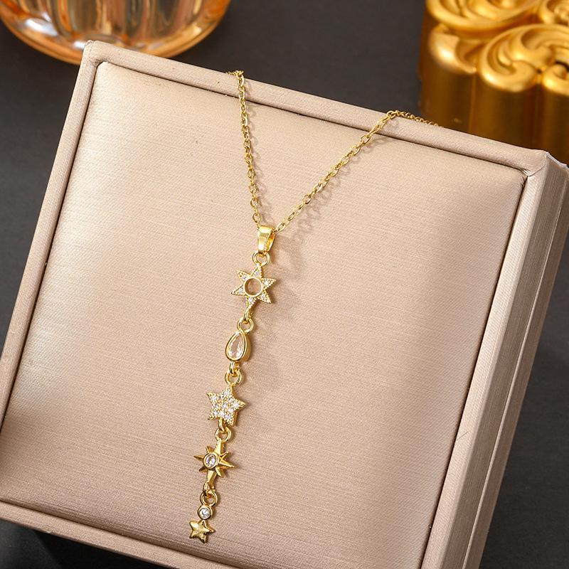Personalized Star Tassel Titanium Necklace with Zircon Pendant - Women's Luxury Clavicle Chain