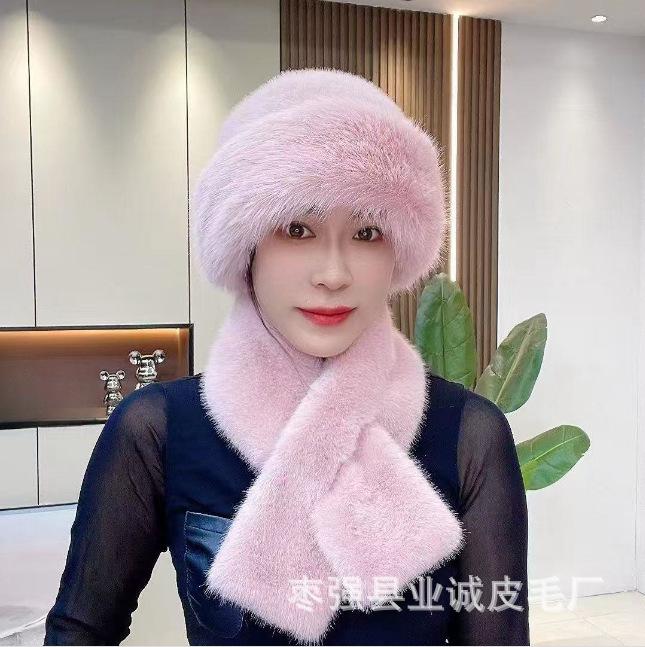 Imitation Mink Hair Winter Women's Scarf Mongolian Hat Plush Hat Set Windproof Thickened Warm Fashionable Ear Hat