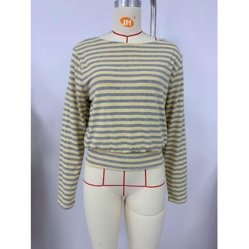 Women S Long Sleeve Striped Round Neck Fitted Top