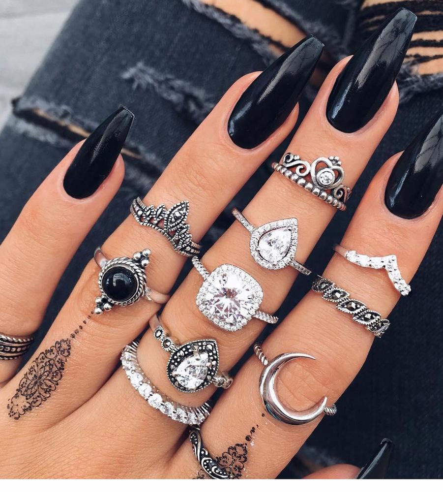 Silver Retro Punk Boho Ring Set 91
