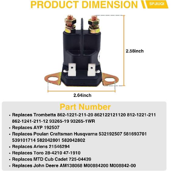 

862-1221-211-12 4 Terminals 12V DC Momentary Duty Starter Solenoid Compatible with Trombetta 862-1221-211-20 MTD Cub Cadet 725-04439 John Deere