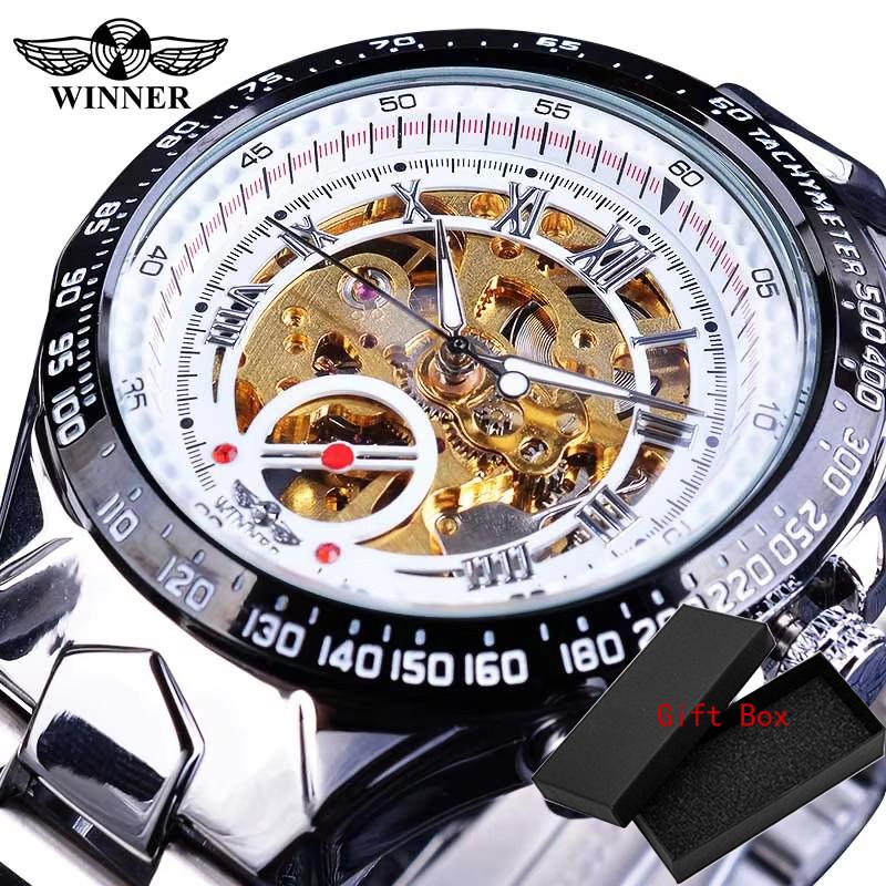 Winner Classic Series Golden Movement Stahl Herren-Skelettuhr Mechanische Top-Marke Luxus-Mode Automatikuhren