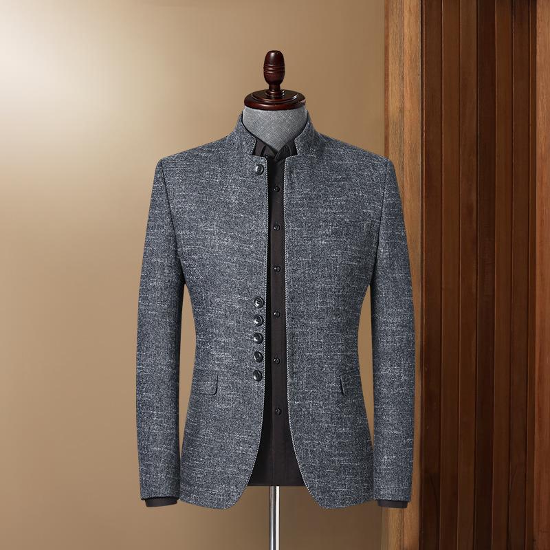 Костюм мужской осенний британский стиль мужской воротник стойка повседневный костюм — фото 3