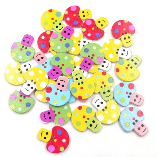 50Pcs Cartoon Mushroom Wooden Buttons Sewing Scrapbooking Handicraft DIY Decor