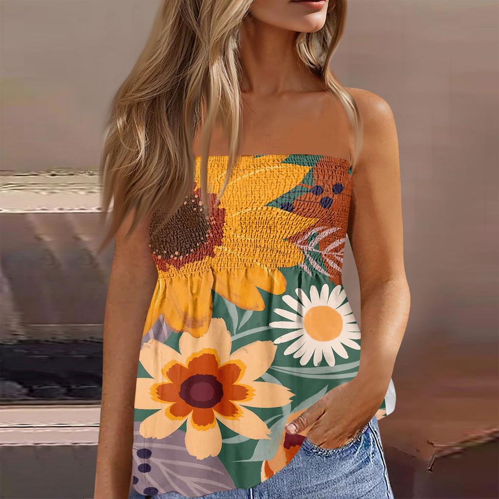 Tube Tops For Women,Cute Sexy Off Shoulder  Print Sleeveless T-Shirt