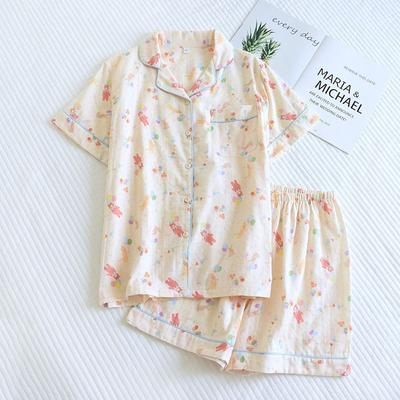 2026 New Summer Women's Pajama Set 100% Cotton Short Sleeved Shorts Two Piece Sweet Cartoon Flip Collar Thin Home Fury Set