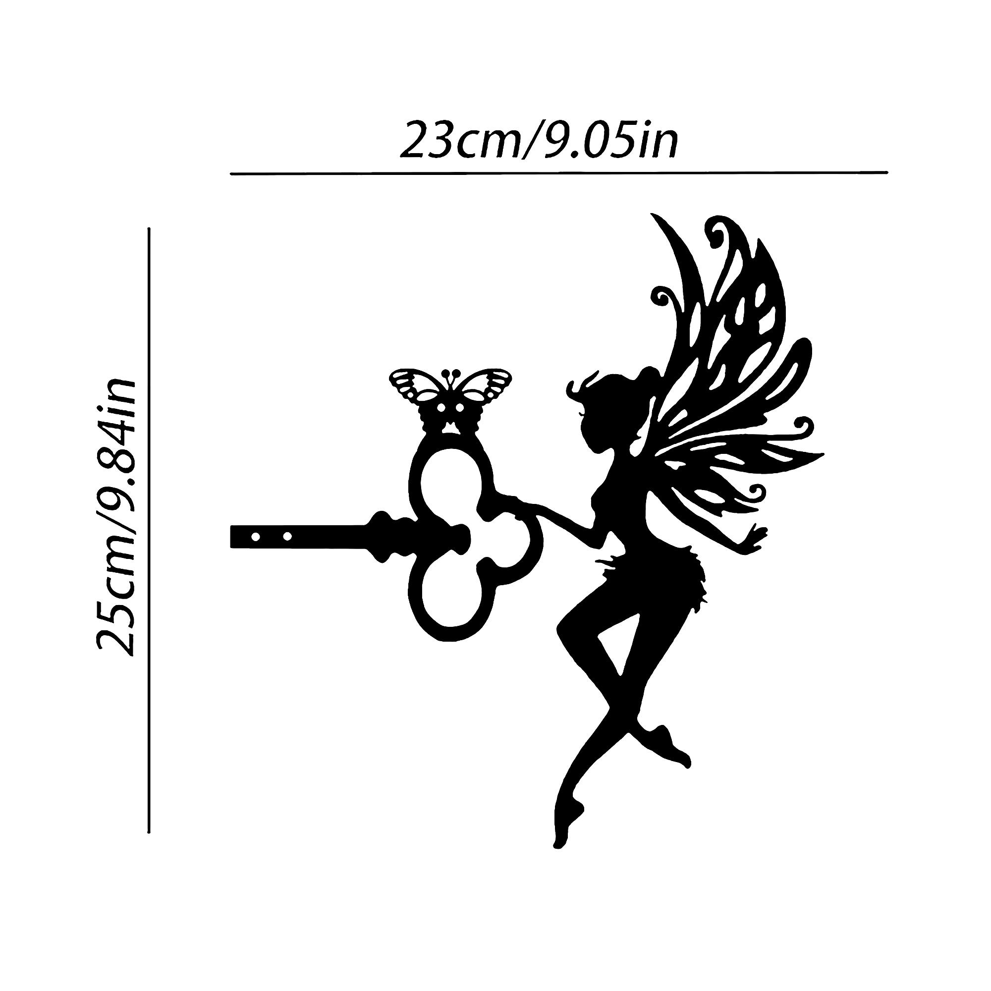 Iron Silhouette Cute Witch And Cat Garden Stake On The Branch Yard Art Decor, Tree Stump Plug-in, For Garden Lawn Courtyard