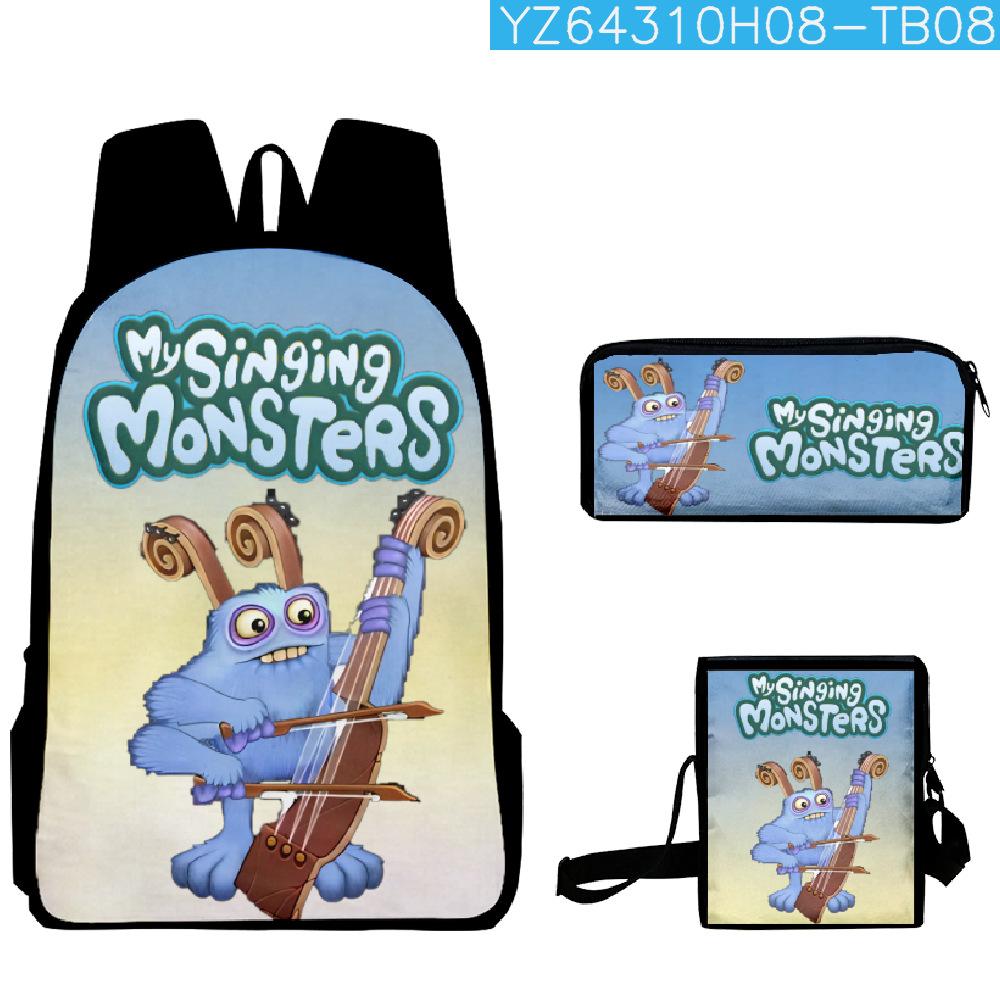 Classic Popular my singing monsters 3D Print 3pcs/Set School Bags Laptop Daypack Backpack Inclined shoulder bag Pencil Case