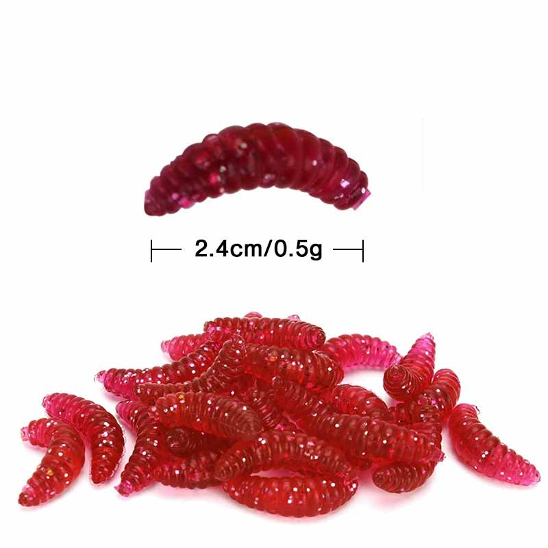 

2.4см 0.4г Светящийся в темноте опарыш Мягкая приманка Реалистичная приманка для рыбалки на форель, солнечника Медленно тонущий Рыболовный Искусственный червь 50pcs красный