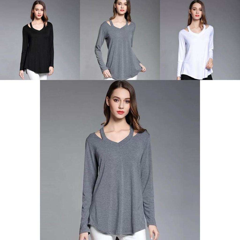 Simple Solid Color Off Shoulder Design Women Long Sleeved Top For Fall Comfort