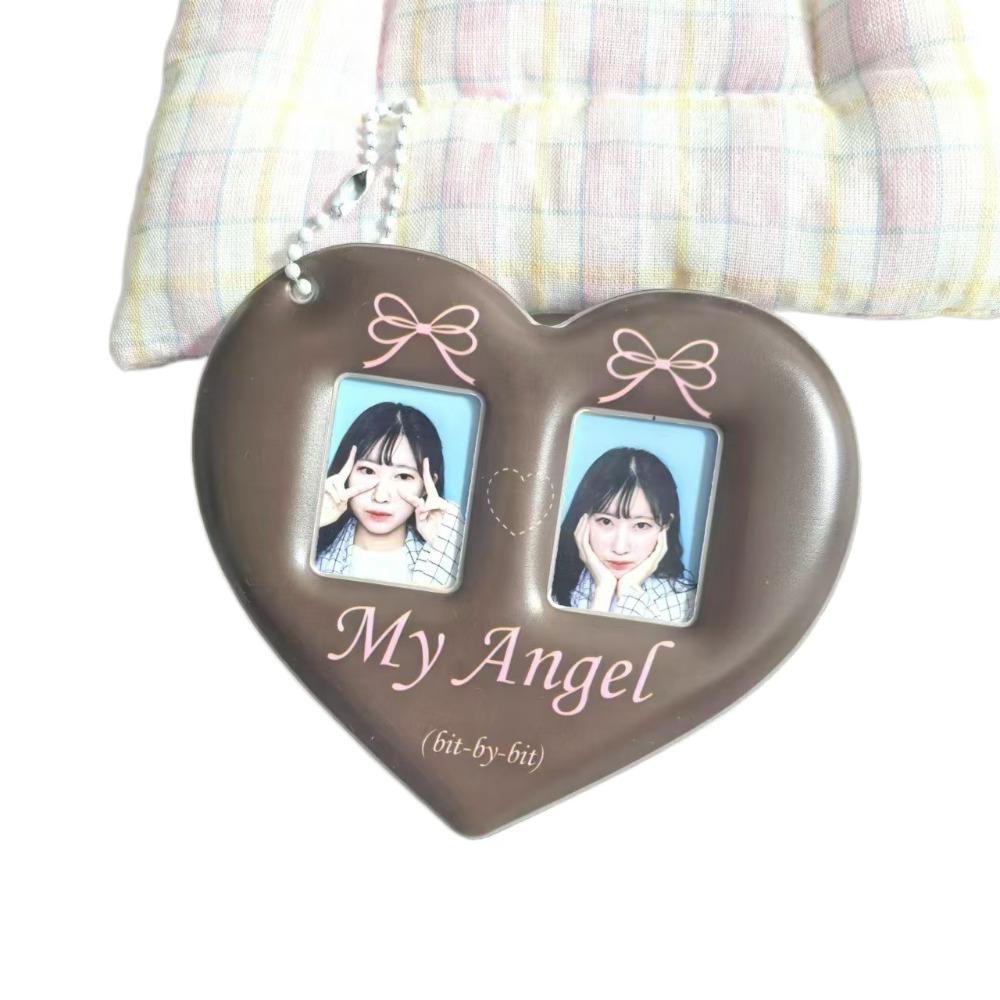 Creative Love Heart Photocard Holder 1 inch 2 Slots Card Holder with Keychain Cute Bag Pendant for Girls
