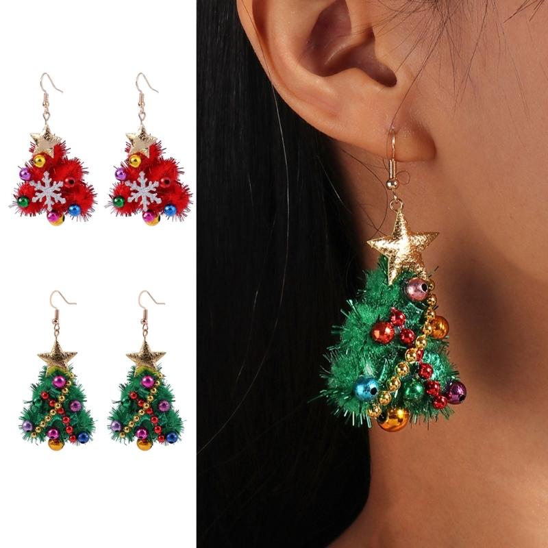 Fashion Christmas Tree Pendant Earrings Unique Charm Dangle Earrings Alloy Jewelry Birthday Gift for Women Girls