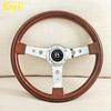 JDM 340mm Classic Wood Style Steering Wheel Chrome Spoke Vintage Sports Steering Wheel