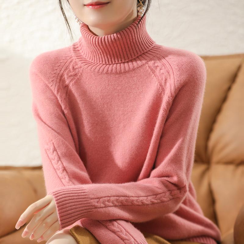 Women's High-Neck Wool Sweater: Autumn/Winter Knitwear, Loose Long Sleeve, Slimming Cashmere Base Layer