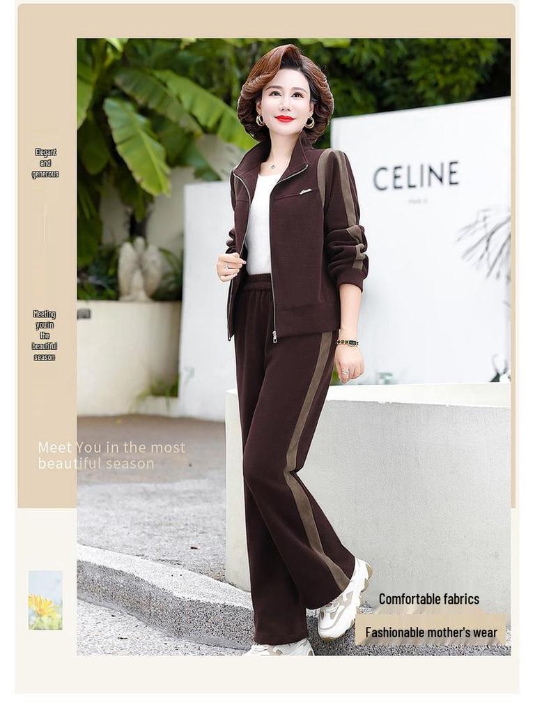 Autumn-Winter 2025 Stylish Plus Velvet Two-Piece Set for Middle-Aged Women