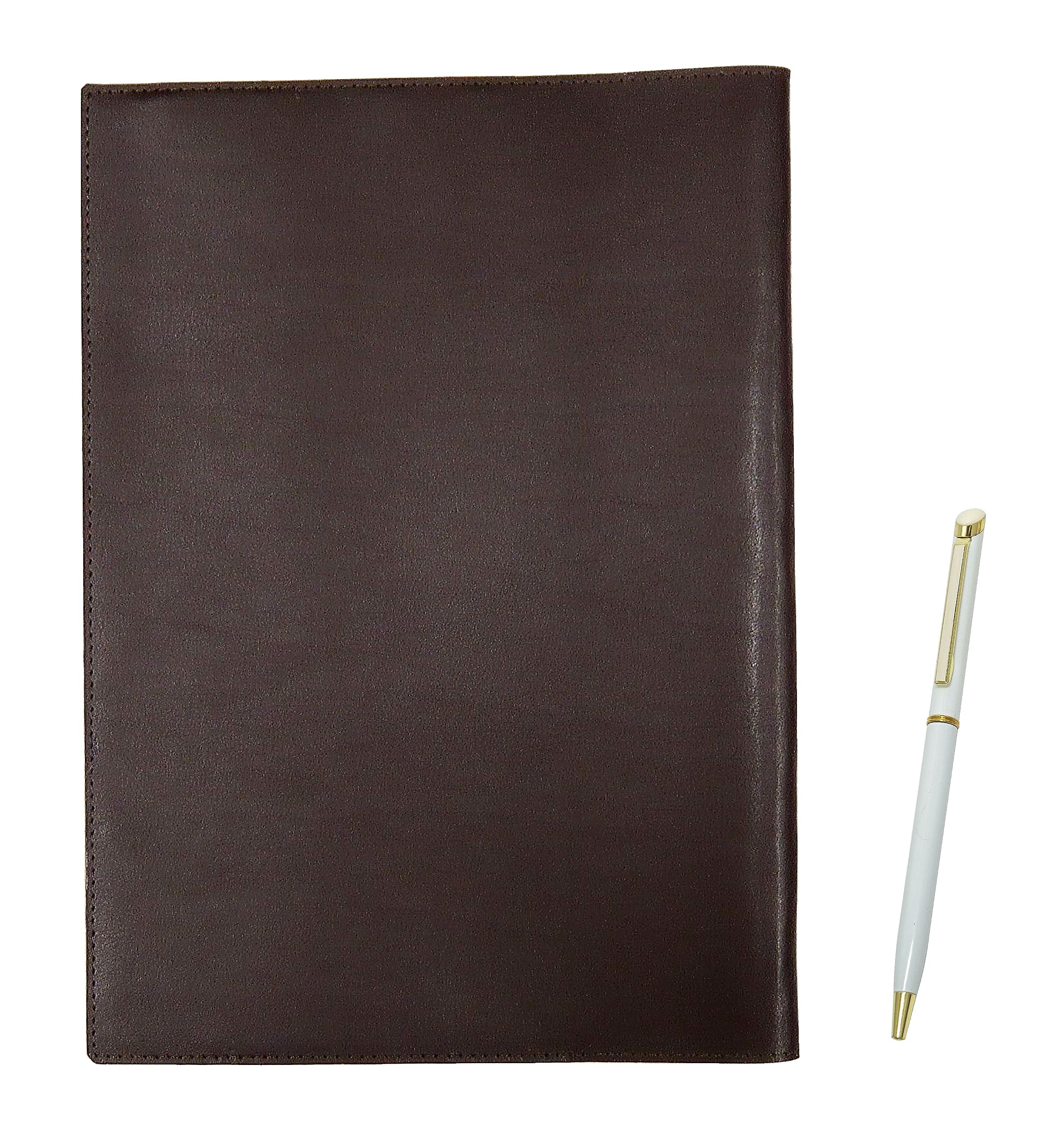 

Brown recycled cowhide B5 book and notebook cover with white epoxy rotating ballpoint pen set (T23-B5-005C-WD002-W) белый
