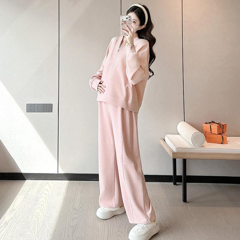 2026 Spring Maternity Two-Piece: Casual Loose Hoodie & Wide-Leg Pants Set M