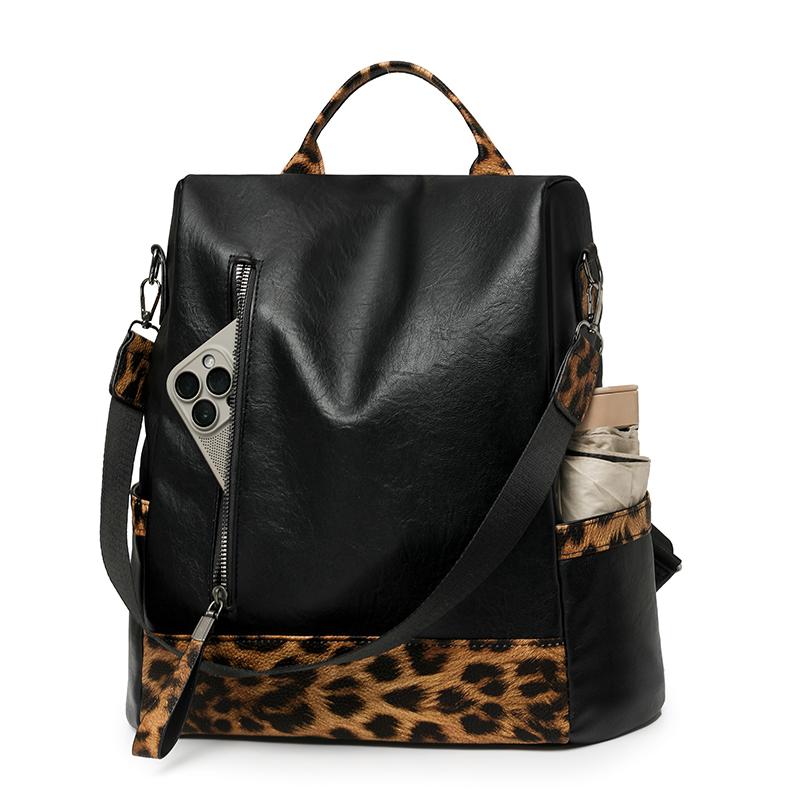 Women's Large Capacity Travel Backpack Retro Leopard Print Backpack Multifunctional Shoulder Bag