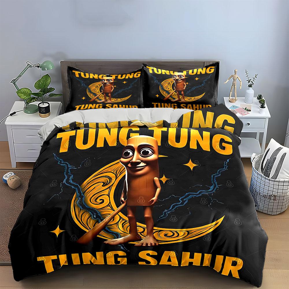 Funny Moonlight Cartoon Decor Set Soft Comfortable Duvet Cover Bedding Set Included 1*Duvet Cover & 2*Pillowcases, Gift