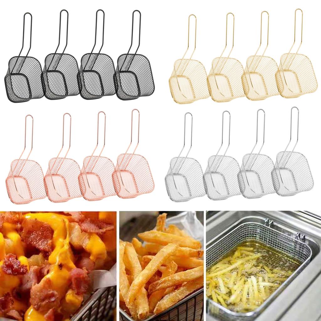 4Pcs French Fry Serving Baskets Stainless Steel Fry Basket Square Chicken Wings Holder For Restaurant Cafe Table Food Serving