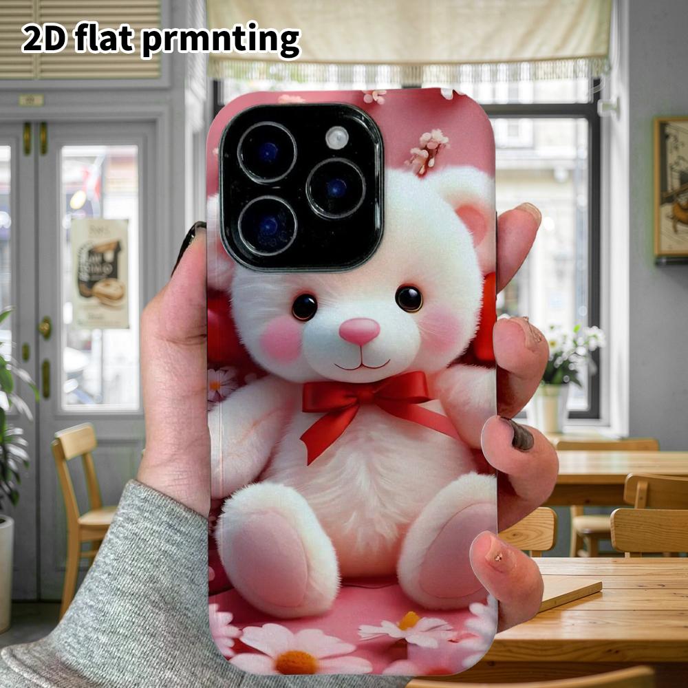 Phone Case: 2D Flat Design Suitable for iPhone 18 17 16 15 14 13 Pro Film Protective Case, Couple Style, Blush Little White Bear, Christmas and Hallow