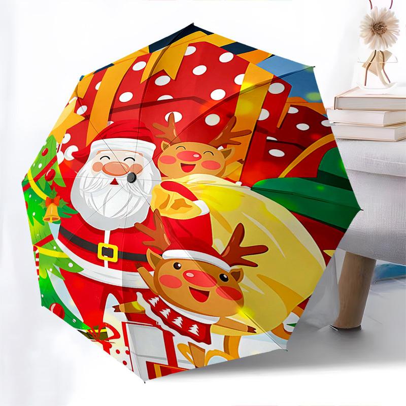 

1pc Christmas Santa Claus Reindeer Gift Box Presents Outdoor Umbrella, Automatic Open Close Folding Design, Perfect Holiday Gift for Fans, Travelers,