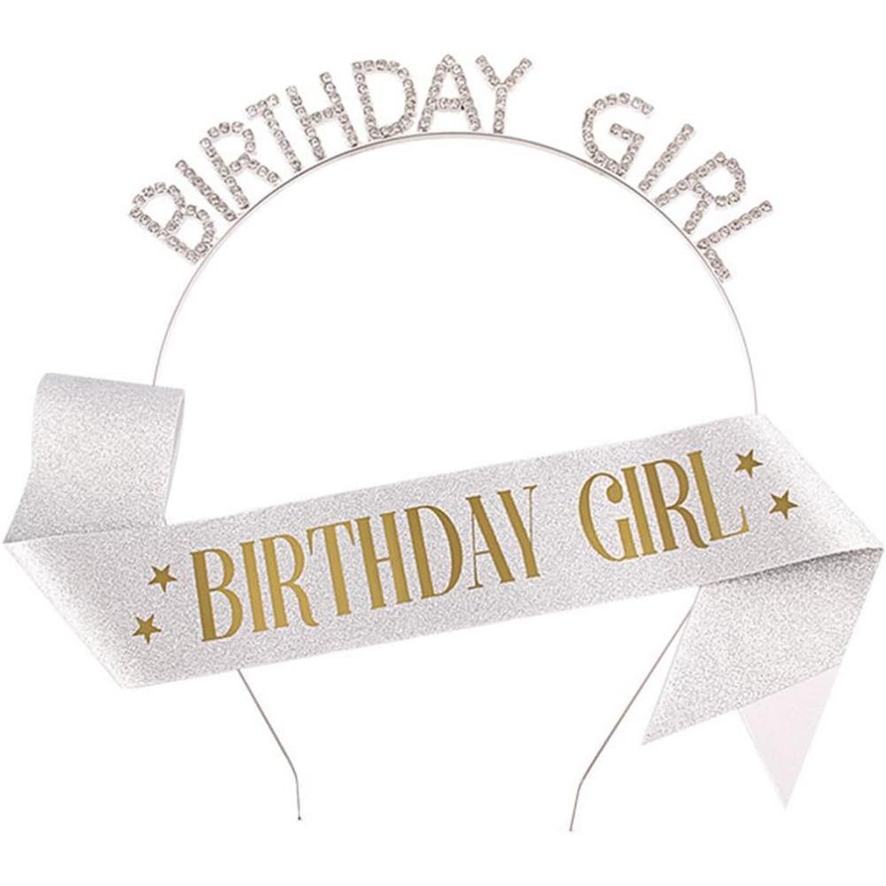Birthday Crown Belts Pack of 2 Birthday Crown and Sash Set for Girl Glitter Birthday Girl Sash