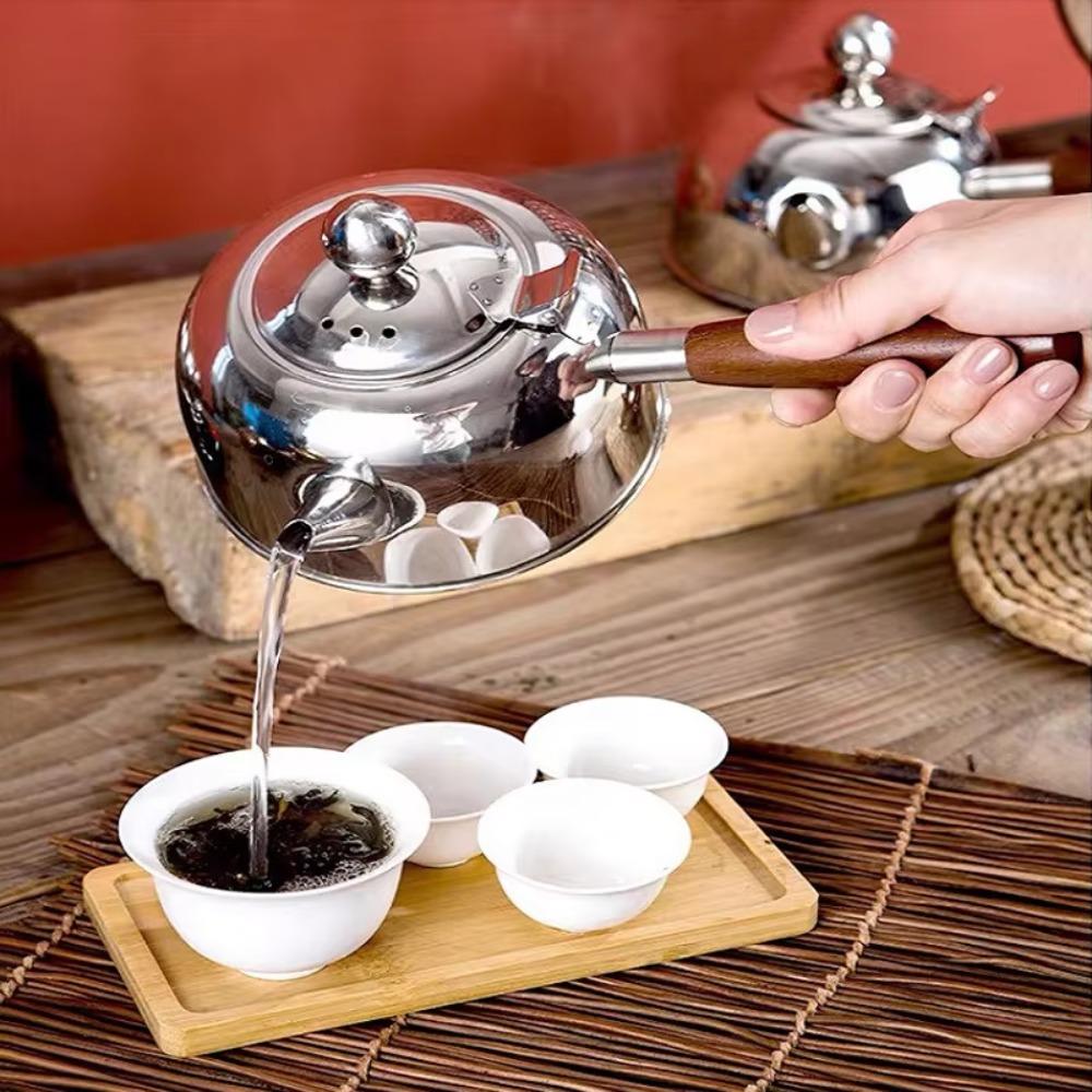 Side Wooden Handle Boiling Water Kettle 304 Stainless Steel Teapot Portable Tea Kettle  Restaurant